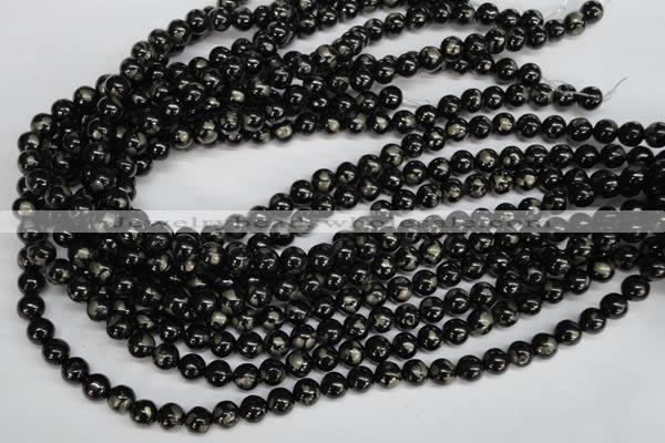 CJB151 15.5 inches 8mm round natural jet & pyrite gemstone beads