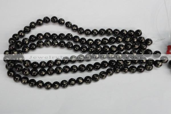 CJB152 15.5 inches 10mm round natural jet & pyrite gemstone beads