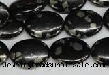 CJB160 15.5 inches 15*20mm oval natural jet & pyrite gemstone beads