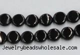 CJB19 16 inches 8mm flat round natural jet gemstone beads wholesale