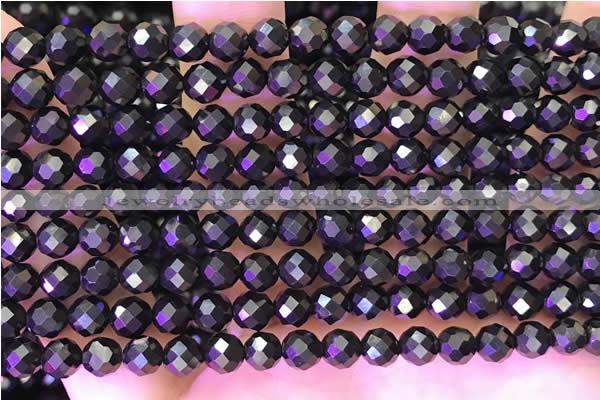 CJB200 15.5 inches 5mm faceted round jet beads wholesale