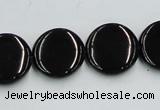 CJB22 16 inches 18mm flat round natural jet gemstone beads wholesale