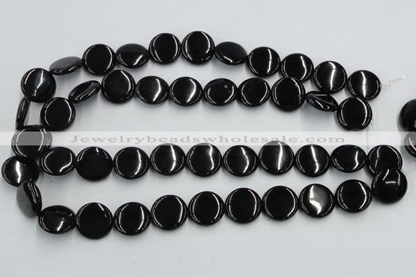 CJB22 16 inches 18mm flat round natural jet gemstone beads wholesale