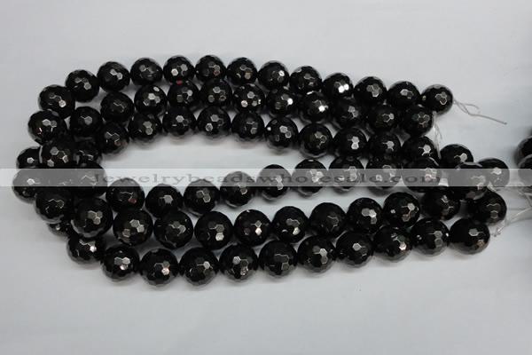 CJB46 15.5 inches 14mm faceted round natural jet gemstone beads