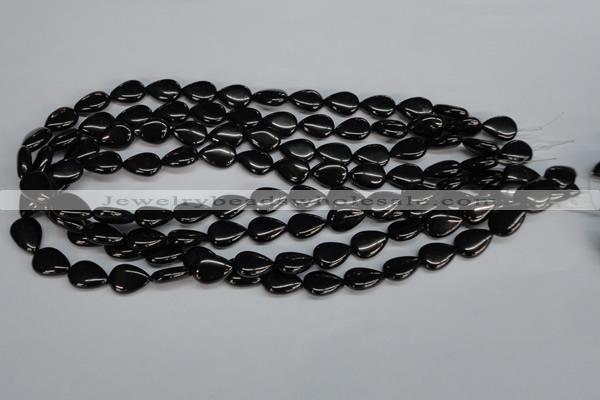 CJB68 15.5 inches 10*14mm flat teardrop natural jet gemstone beads