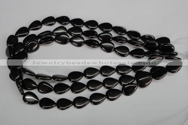 CJB69 15.5 inches 13*18mm flat teardrop natural jet gemstone beads