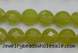 CKA266 15.5 inches 12mm faceted coin Korean jade gemstone beads