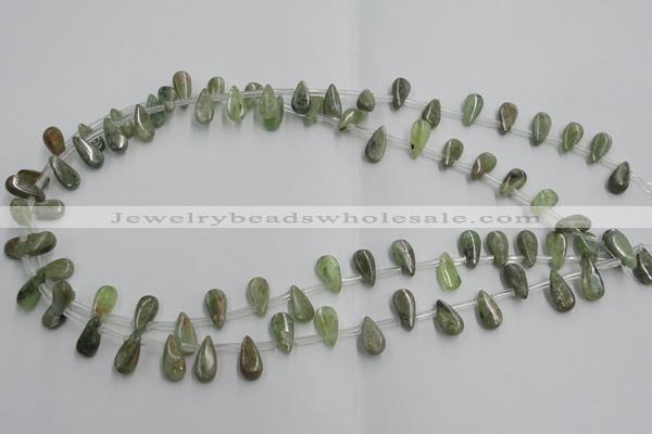 CKC96 Top drilled 6*12mm flat teardrop natural green kyanite beads