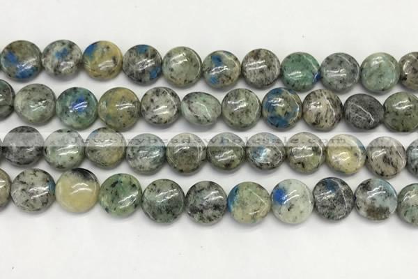 CKJ489 15.5 inches 10mm flat round natural k2 jasper beads