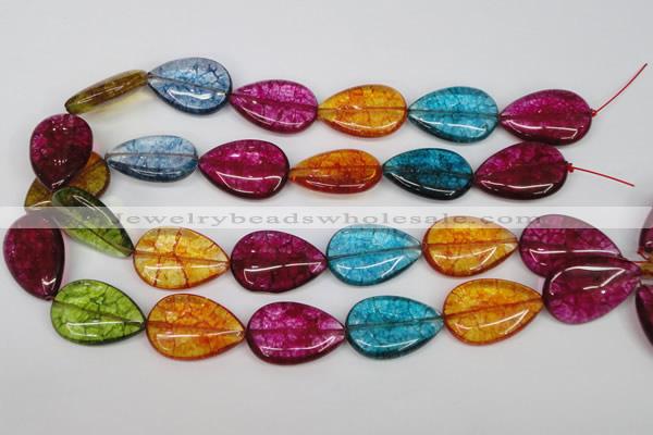 CKQ125 15.5 inches 18*25mm flat teardrop dyed crackle quartz beads