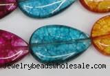 CKQ126 15.5 inches 20*30mm flat teardrop dyed crackle quartz beads