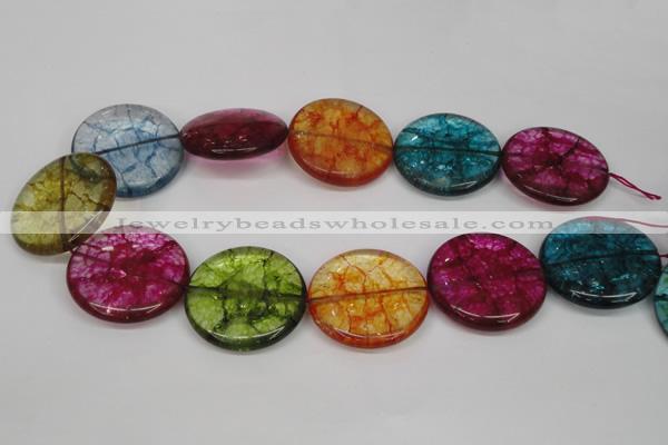 CKQ129 15.5 inches 30mm flat round dyed crackle quartz beads