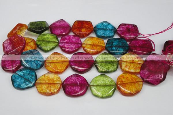 CKQ145 15.5 inches 30mm twisted coin dyed crackle quartz beads