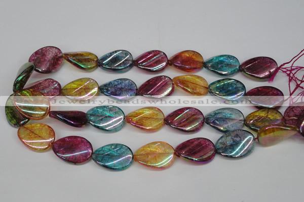 CKQ161 15.5 inches 18*25mm twisted oval AB-color crackle quartz beads