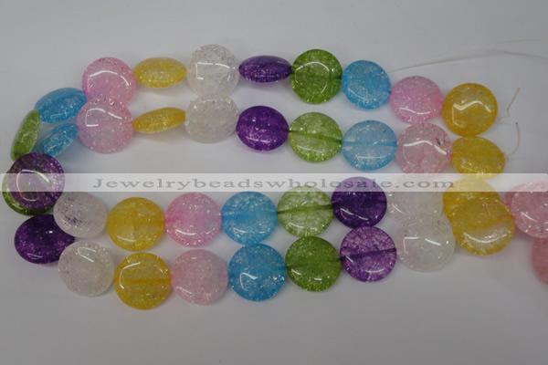 CKQ175 15.5 inches 20mm flat round dyed crackle quartz beads