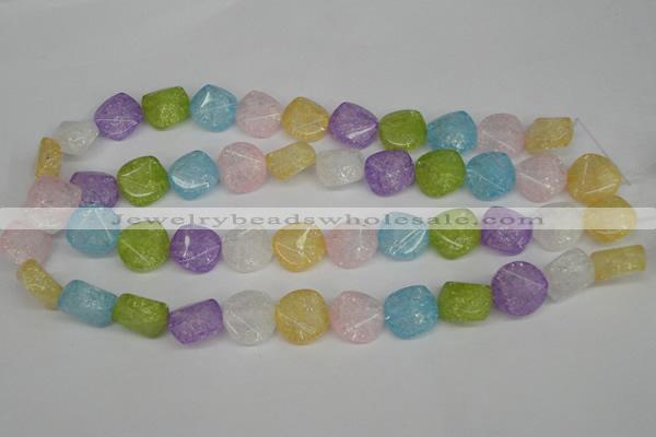 CKQ178 15.5 inches 16mm faceted coin dyed crackle quartz beads