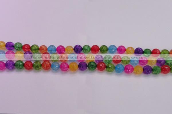 CKQ351 15.5 inches 8mm faceted round dyed crackle quartz beads