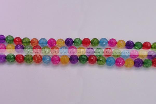 CKQ352 15.5 inches 10mm faceted round dyed crackle quartz beads