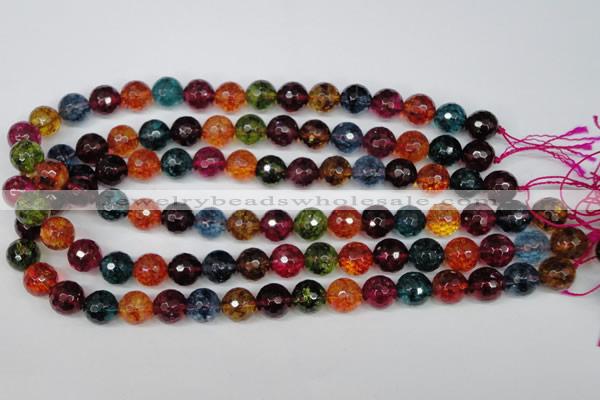 CKQ44 15.5 inches 12mm faceted round dyed crackle quartz beads