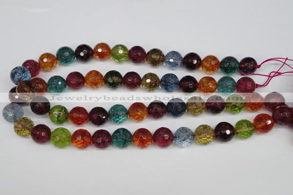 CKQ45 15.5 inches 14mm faceted round dyed crackle quartz beads