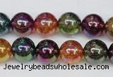 CKQ84 15.5 inches 12mm round AB-color dyed crackle quartz beads