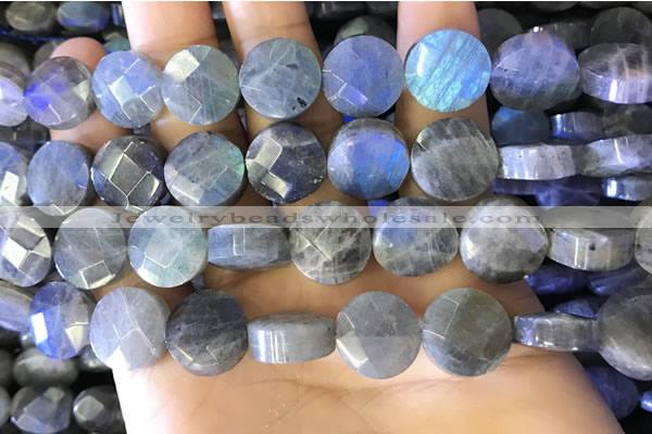 CLB1024 15.5 inches 14mm faceted coin labradorite gemstone beads