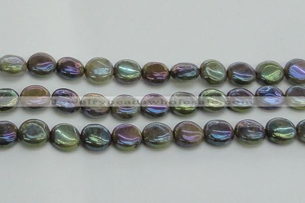 CLB637 15.5 inches 14mm flat round AB-color labradorite beads