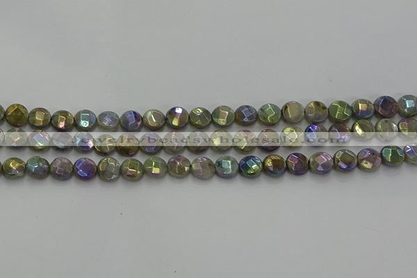 CLB676 15.5 inches 8mm faceted coin AB-color labradorite beads