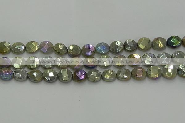 CLB678 15.5 inches 12mm faceted coin AB-color labradorite beads