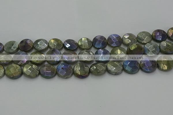 CLB679 15.5 inches 15mm faceted coin AB-color labradorite beads