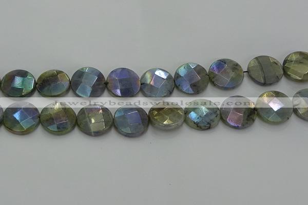 CLB680 15.5 inches 18mm faceted coin AB-color labradorite beads