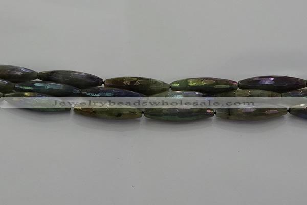 CLB790 15.5 inches 10*40mm faceted rice AB-color labradorite beads