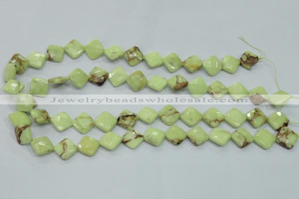 CLE68 15.5 inches 12*12mm faceted diamond lemon turquoise beads