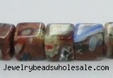 CLG549 16 inches 8*8mm cube goldstone & lampwork glass beads