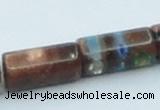 CLG551 16 inches 8*16mm faceted cylinder goldstone & lampwork beads