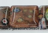 CLG557 16 inches 20*20mm square goldstone & lampwork glass beads