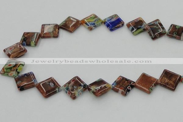 CLG560 16 inches 15*15mm diamond goldstone & lampwork glass beads