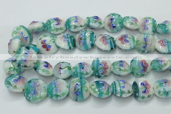 CLG819 15.5 inches 20mm flat round lampwork glass beads wholesale