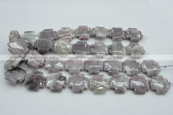 CLI66 15.5 inches 25*25mm cross natural lilac jasper beads wholesale