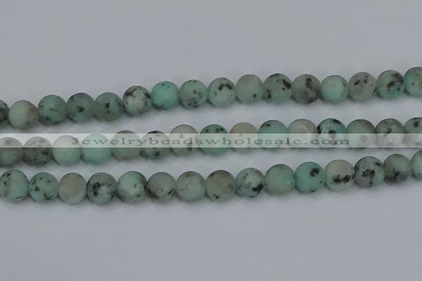 CLJ415 15.5 inches 14mm round matte sesame jasper beads wholesale