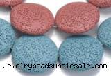 CLV04 14 inches 32mm flat round natural lava beads wholesale