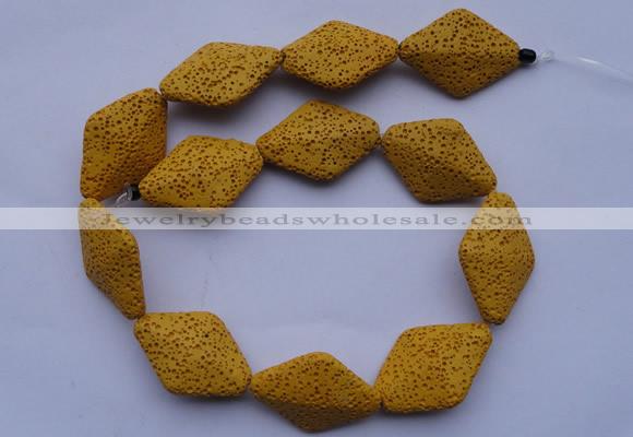 CLV20 15 inches 22*32mm rhombus yellow natural lava beads wholesale