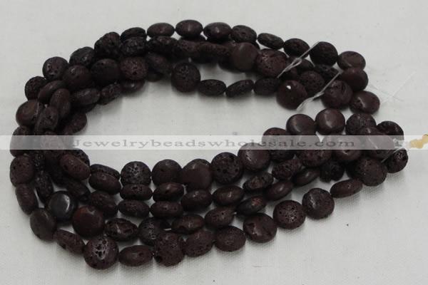 CLV208 15.5 inches 16mm flat round coffee natural lava beads wholesale