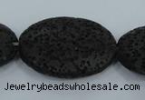 CLV49 15 inches 20*28mm oval black natural lava beads wholesale