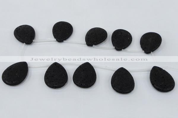 CLV518 Top drilled 30*40mm flat teardrop black lava beads wholesale