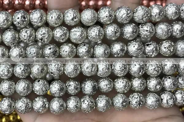 CLV530 15.5 inches 6mm round plated lava beads wholesale