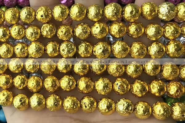 CLV544 15.5 inches 8mm round plated lava beads wholesale