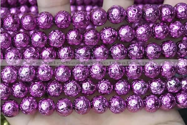 CLV558 15.5 inches 10mm round plated lava beads wholesale