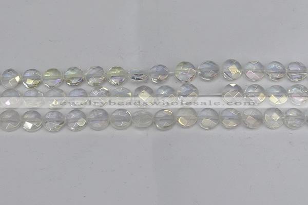 CME60 15.5 inches 10mm faceted coin plated white crystal beads