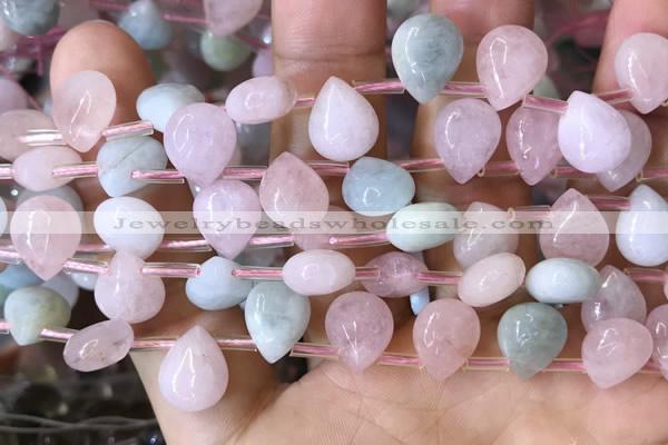 CMG355 Top drilled 9*12mm flat teardrop natural morganite beads